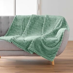 Douceur d'Int&eacute;rieur, Plaid Doux (125 x 150 cm) Mini Frosty Sauge, Flanelle Relief Unie