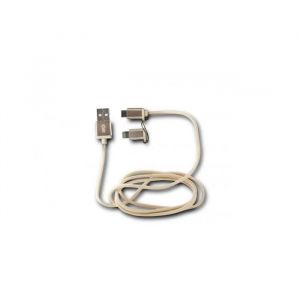 Image de Cable USB 2en1 Micro USB + Lightning MFI Metal Or