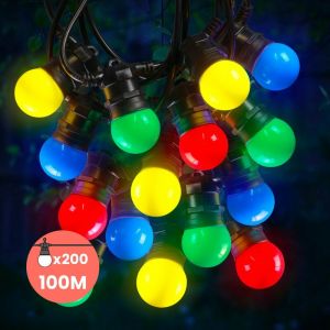 SkyLantern Kit Guirlande Guinguette IP65 Guirlande Lumineuse 100M 200 Bulbes Multicolores Noir