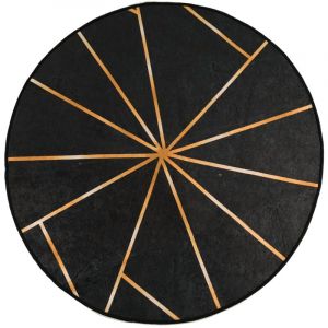 VidaXL Tapis Lavable Antidérapant, Moquette de Sol, Carpette de Chambre à Coucher Salon Salle de Séjour, Moderne, Noir et Doré Ø 120 cm