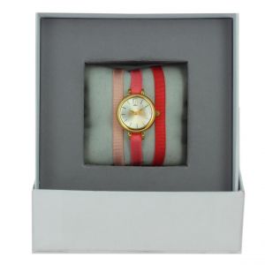 Montre femme Les Interchangeables Coffret Montre Ruban Satin Strech A56721 - Bracelet Tissu Corail