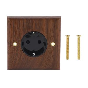 86x88mm Prise Murale R&eacute;tro en Bois de Noyer,16A Standard Electrique Interrupteur Prise Encastr&eacute;e,Bois Lumi&egrave;re Murale Interrupteur Socket pour Chambre &agrave; Coucher,Cuisine,Maison