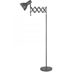 Lampadaire sur pied industriel bras articulé orientable en métal Compatible LED avec interrupteur