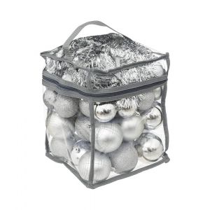 D&eacute;co de Sapin de No&euml;l Kit 52 pi&egrave;ces, Boule, Guirlande et Cimier - Argent&eacute;