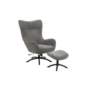 Hellin Fauteuil à oreilles pivotant avec repose-pieds en tissu - bristol