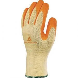 Delta Plus Gant tricot polyester coton paume enduite latex orange taille 08 : delta + VE730OR08