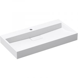 Image de Sogood Lavabo Suspendu avec Bonde Vasque à Poser Rectangulaire Colossum19 Blanc Mat 90cm x 46cm x 11cm - Blanc Mat