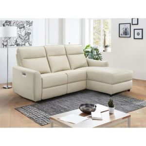 Canapé d'angle droit relax électrique en cuir beige ISPICA