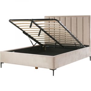Beliani Lit Avec Coffre En Velours Taupe 160 X 200 Cm Sezanne