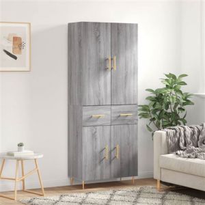 VidaXL Buffet Haut, Armoire de Rangement avec Pieds, Meuble de Rangement, Organisateur Salon Salle de Séjour, Moderne, Sonoma Gris Bois d'Ingénierie