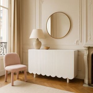 Urban Meuble - Commode blanche à motif sculpté avec 4 tiroirs 120×37.5×80.8 cm