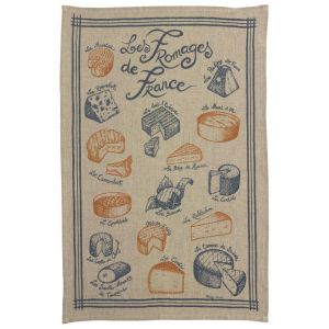 Declikdeco Torchon lin Les fromages Naturel 45 x 70