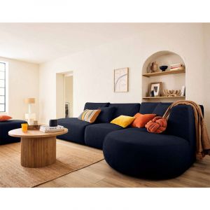 Santorini - canap&eacute; modulable d'angle droit - 5 places - en tissu textur&eacute; - Bleu marine