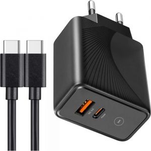 Chargeur Secteur Rapide 30w 2-Port Avec C&acirc;ble Usb-C 1m Pour Samsung S22 Ultra S22+ S22 S23 S23+ S23 Ultra - Noir - E.F.Connection