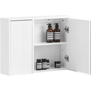 Sobuy BZR153-W Armoire Murale avec Miroir, Placard de Rangement, Meuble de Rangement Suspendu avec Miroir Salle de Bain, Meuble Haut avec 2 Portes,