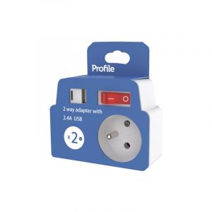 Profile Multiprise 2 x 16A + usb a-c blanc + interrupteur