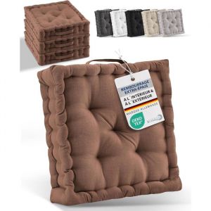 Beautissu Lot de 4 Coussins d‘Assise - Mila - Avec Poignée – Rembourrage Extra épais – 40x40x8cm 100% Coton – Marron