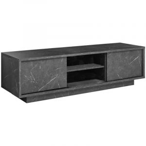 PIRALIA - Meuble TV 2 Portes Aspect Marbre Gris Anthracite