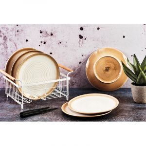 6 Assiettes Cosmos beige/blanc nacr&eacute; - D.27.5 cm