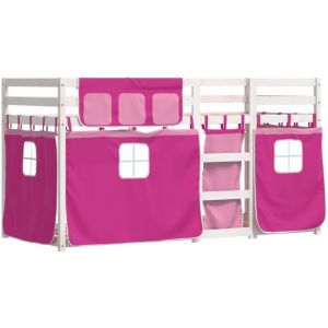 VidaXL Lit Superposé Avec Rideaux Rose 75x190 Cm Bois Pin Massif