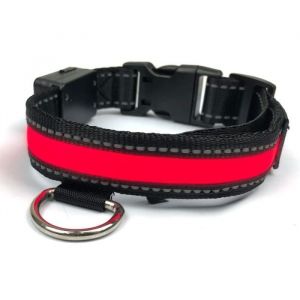 Collier réglable LED pour chiens avec charge solaire et usb - MEDIA WAVE STORE - Rouge - Taille M