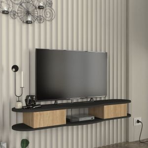[en.casa] - Meuble tv Nyskiri mural 150 x 35 x 19 cm anthracite / effet chêne