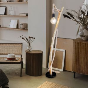 Globo Nowa - Lampadaire en bois Lampe de salon brune Lampadaire chambre &agrave; coucher, corde de chanvre, 1x E27, LxH 25x 150 cm