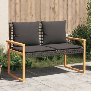 VidaXL Banc de jardin avec coussin noir résine tressée et acacia
