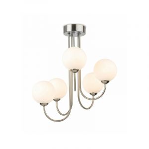 Plafonnier Lyndon 5 ampoules Acier bross&eacute; avec verre blanc opale