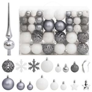 VidaXL Ensemble de boules de Noël 111 pièces blanc et gris polystyrène, boule de sapin de Noël, décoration de Noël à suspendre, décoration de Noël