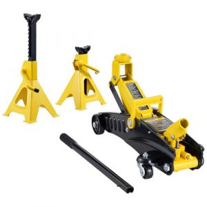 VEVOR Cric Rouleur 2 tonnes, Cric de Plancher Hydraulique à Profil Bas, Hauteur de Levage 117-325 mm, Pompe de Levage Rapide à Piston Unique, avec Chandelle, pour Lever Camion SUV Entretien Auto