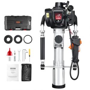VEVOR Enfonce-pieux à Essence, 37,7 cc, Pilon de Poteau de Clôture en T 4 Temps Portable, 1000 W, avec 3 Têtes d'Enfoncement 45/55/88 mm, pour Clôtures de Fermes, de Ranchs, Améliorations Routières