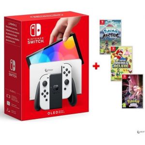 Nintendo Console Portable Switch Oled - &Eacute;cran Oled - Support Ajustable - 3 Jeux