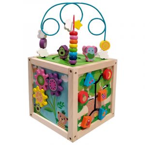 Cube sensoriel d'activité en bois Frootimals