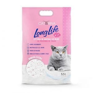 CAT&RINA - Long Life Liti&egrave;re de Silice Super Absorbante, Bact&eacute;riostatique et Anallergique. Liti&egrave;re pour Chat sans poussi&egrave;re | Parfum&eacute;e au Talc, 5,5 L