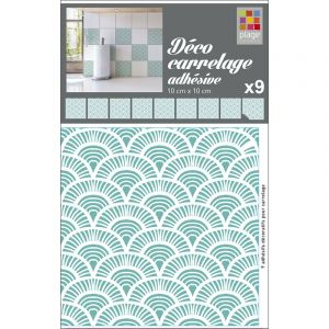 Plage Sticker carrelage crédence adhésif décoratif autocollant, carreaux formes écailles dessinées tendance ton vert, x9, 10 cm x 10 cm - Bleu