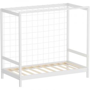 Ml-design - Lit d'Enfant But de Foot, 80x160 cm, Blanc, en Bois de Pin, avec Sommier &agrave; Lattes & Cage de Football, Mat&eacute;riel de Montage Inclus, Cadre