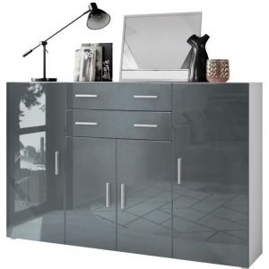 Buffet haut Commode Aron Blanc mat - haute brillance et tons naturels - Façades en Gris haute brillance - Façades en Gris haute brillance - Vladon