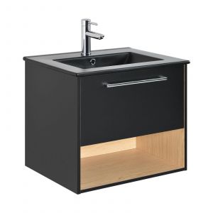 Image de Ensemble simple vasque 60cm noir + robinet + miroir