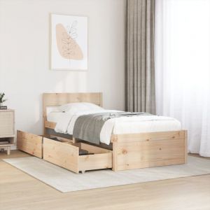 VidaXL Cadre de lit avec tiroirs 90x190 cm bois de pin massif, meuble de chambre à coucher, sommier, lit en bois, lit, lit simple, lit de rangement