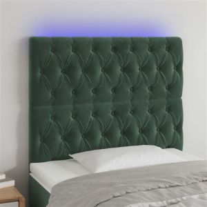 VidaXL T&ecirc;te de Lit &agrave; LED Meuble de Chambre &agrave; Coucher Accessoire de Lit Simple T&ecirc;te de Cadre de Lit Int&eacute;rieur Vert Fonc&eacute; 90x7x118/128 cm Velours 3122799