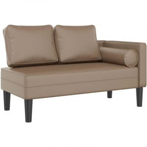 Décoshop26 Méridienne chaise longue canapé pour intérieur avec coussins en pvc couleur cappuccino DEC026065
