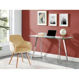 Chaise avec accoudoirs Velours et Métal effet Bois Beige ELEANA Beige