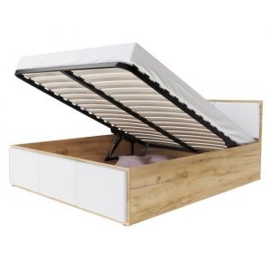 Lit coffre Barcelona 160 x 200 cm avec sommier à lattes relevable - Chêne - Blanc