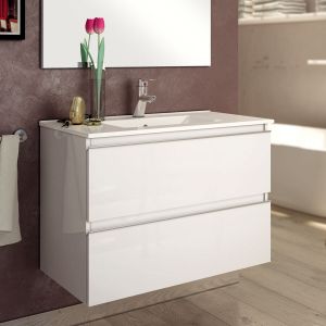 Cosyneo - Meuble de salle de bain 60cm simple vasque - 2 tiroirs - sans miroir - blanc - balea