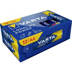 Varta Piles AA, lot de 12, Longlife Power, Alcalines, 1,5V, Cube, emballage recyclé à 90%, adaptées aux jouets, souris sans fil, lampes de poche, Made in Germany