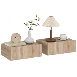 Homcom Lot de 2 tables de chevet murales - tiroir - pour chambre &agrave; coucher - panneaux de particules - 40x30x15cm - ch&ecirc;ne