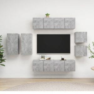 VidaXL Ensemble de meuble TV 8 pcs Gris béton Aggloméré