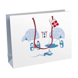 Image de Clairefontaine X-30912-6C - Un Sac Cadeau Excellia- Format Shopping - 37,3x11,8x27,5 cm - 210g - Motif : Pingouins Bleus, Banquise, Noël Enfant - Emballage Cadeaux, idéal pour : Jeux Société, Puzzles