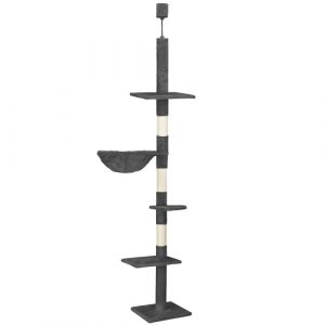 Arbre à chat - Springos - Réglable 240-265 cm - 3 plateformes - Hamac confortable - Graphite